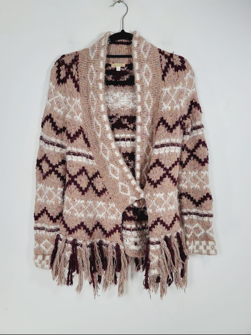 Bits of Beauty Cozy Fringe Open Cardigan Sweater, Size Small